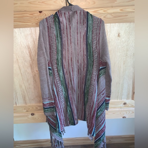 Umgee USA boho bohemian retro fringed style open front sweater size M - Picture 5 of 6